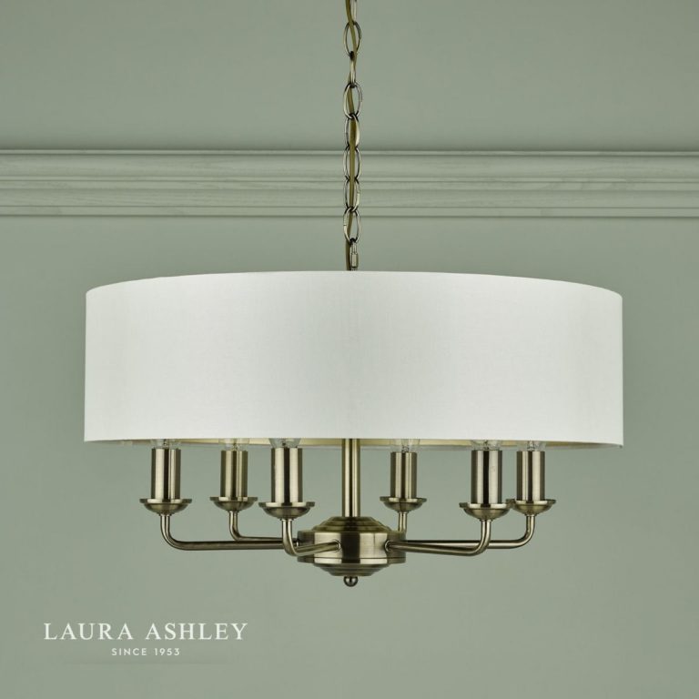 Laura Ashley Sorrento Antique Brass 6 Light Armed Fitting Ceiling Light with Ivory Shade Laura Ashley Sorrento Antique Brass 6 Light Armed Fitting Ceiling Light with Ivory Shade